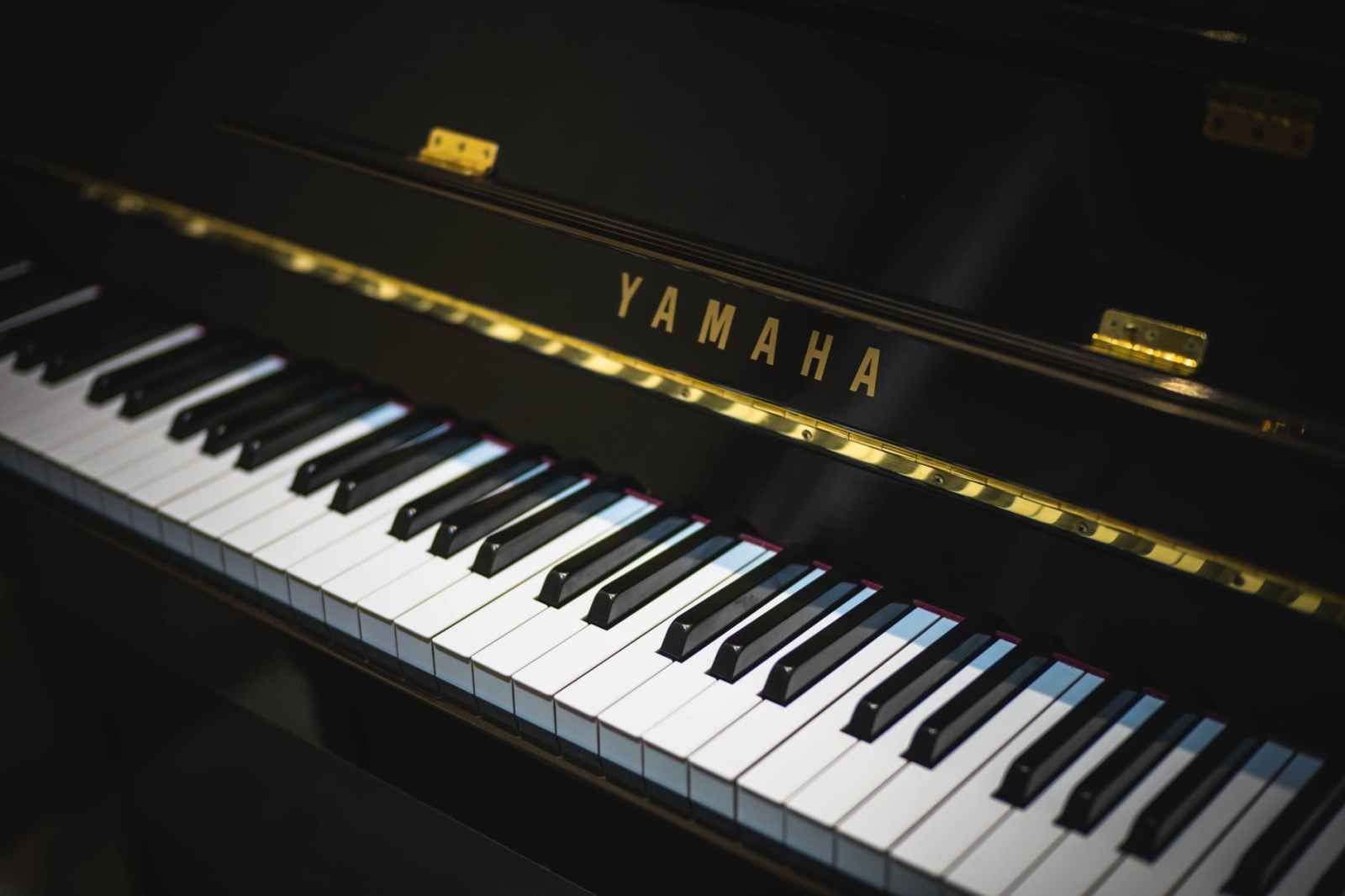 Close-up of a Yamaha piano keyboard